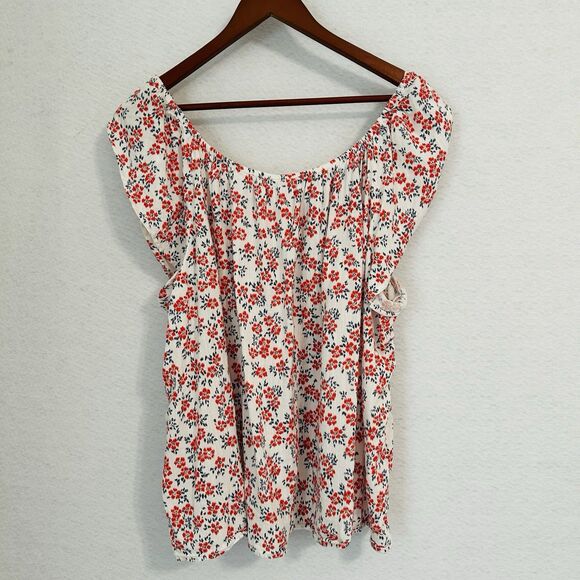 Gap Blouse Women XXL White Red Blu Floral Petal Sleeve Cottage Boho Casual Comfy - Picture 9 of 9